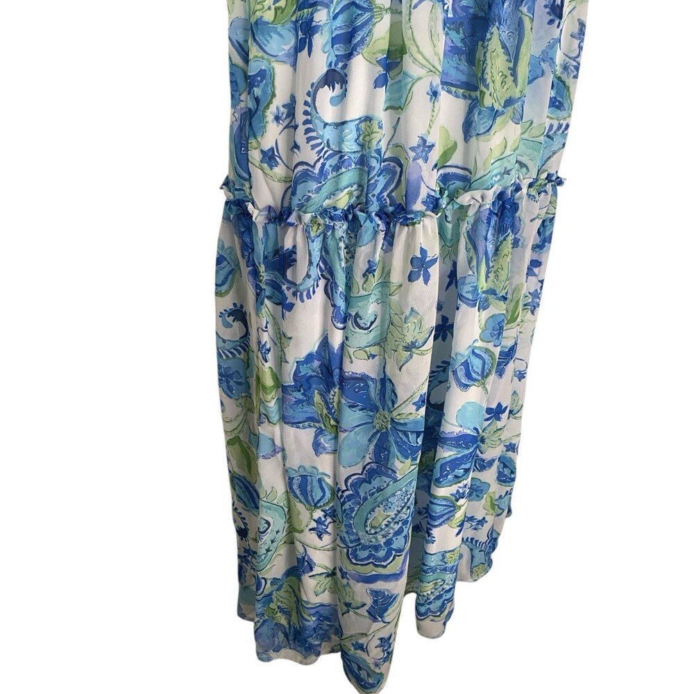 Nicole Miller NY Dress Floral Blue Green Midi - Picture 3 of 8